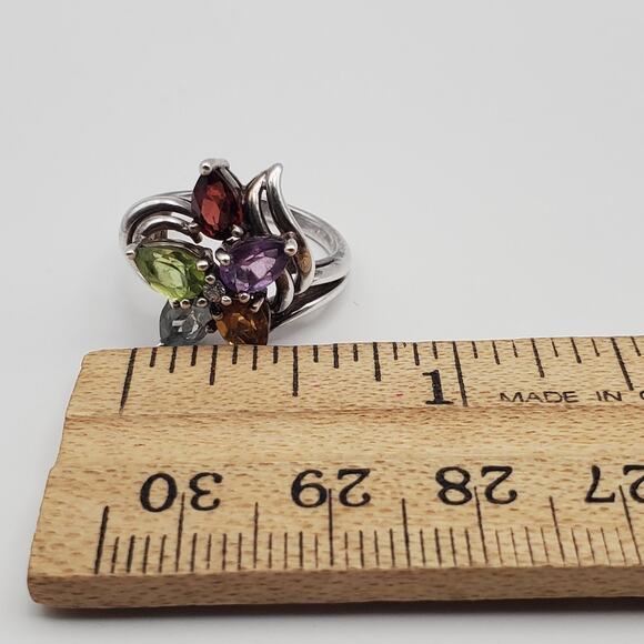 Sterling Silver Amethyst Garnet Topaz Citrine Peridot CZ Flower Ring Size 6 - Picture 12 of 12